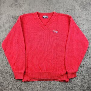 Vintage Cotton V-Neck Sweater Men's Large Red Long Sleeve McBriar Pullover Promo